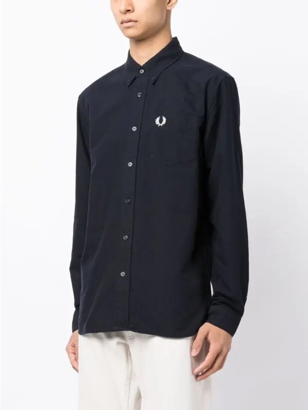 FRED PERRY Oxford Logo-Embroidered Cotton Shirt Dark Navy Size Large